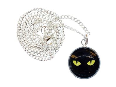 Cabochon Katzenaugen Kette Halskette 45cm Katzenauge Halloween Augen schwarz