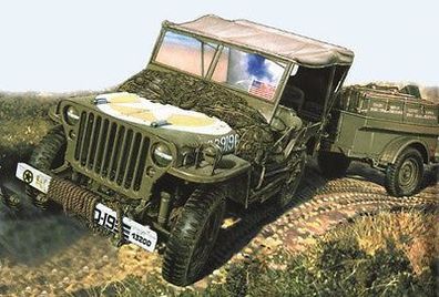 Willys MB Jeep & Trailer, Heller Modell Bausatz 1:72, 79997, Neu, OVP