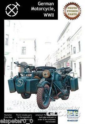 WWII BMW R75 mit Seitenwagen, Master Box Modell Bausatz 1:35, MB3828F