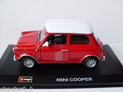Mini Cooper rot + Vitrine, Bburago Street Classics 1:32