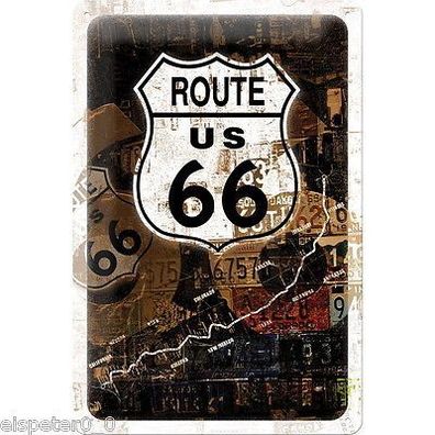 Blechschild 20 x 30, Route 66 Rost - Collage, Werbeschild Art. 22115