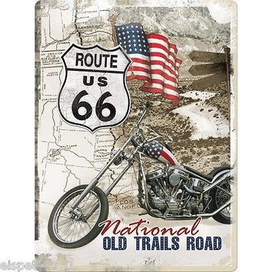 Blechschild 30 x 40, Route 66 Old Trails Road, Werbeschild Art. 23136