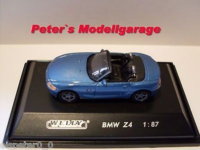 BMW Z4 blau + Vitrine, Welly Auto 1:87, Neu, OVP