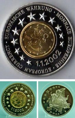 Silbermünze Finnland mit Gold Inlay, wie neu, 35 mm groß