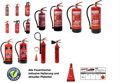 Feuerlöscher ABC Pulver Schaum CO2 Fettbrand 1,2,5,6,9,12kg KFZ mit Prüfnachweis