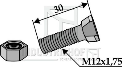 Scharschraube M12 x 1,75 x 30 mit Sechskantmutter (1230FR)