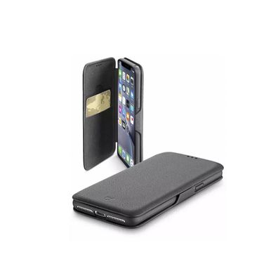Cellularline Book Clutch für Apple iPhone XR Handytasche mit Kartenfach Schwarz