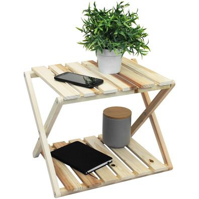 Beistelltisch 42x31xH32,5cm 2 Ebenen klappbar Holz Klapptisch Blumentisch Natur