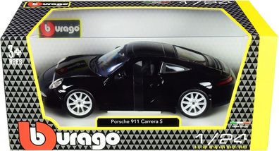BBurago Porsche 911 Carrera S (schwarz, Maßstab 1:24) Modellauto Auto Sportwagen