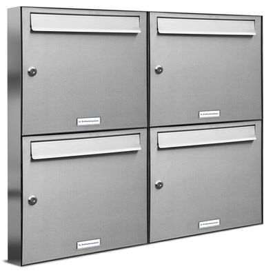 4er Premium Edelstahl Briefkasten Anlage für Außen Wand Design Postkasten 2x2 S