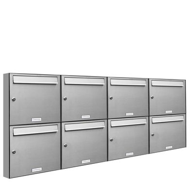 8er Premium Edelstahl Briefkasten Anlage für Außen Wand Design Postkasten 4x2