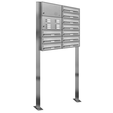10er Premium V2A Edelstahl Standbriefkasten Anlage mit Klingel Postkasten