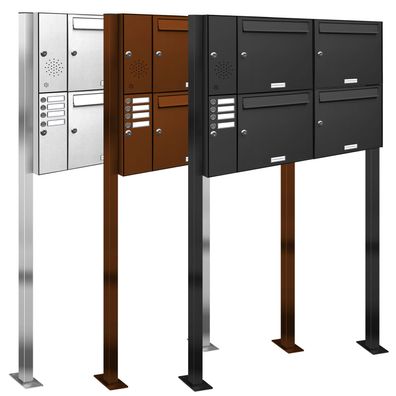 4er Premium Standbriefkasten mit Klingel Links RAL Farbe Postkasten Ständer 2x2