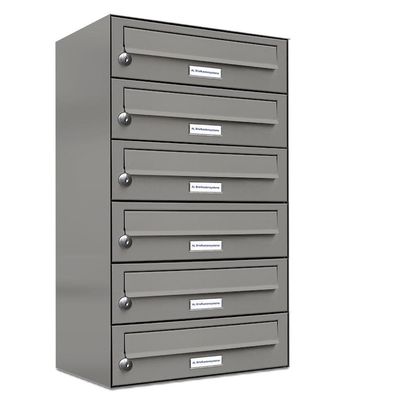 6er Premium Briefkasten Aluminiumgrau RAL 9007 für Außen Wand Postkasten 1x6