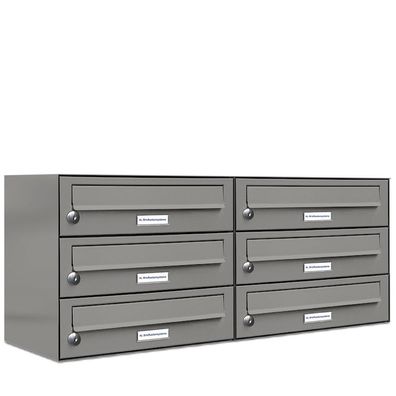 6er Premium Briefkasten Aluminiumgrau RAL 9007 für Außen Wand Postkasten 2x3 L