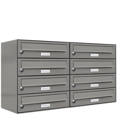 8er Premium Briefkasten Aluminiumgrau RAL 9007 für Außen Wand Postkasten 2x4 L