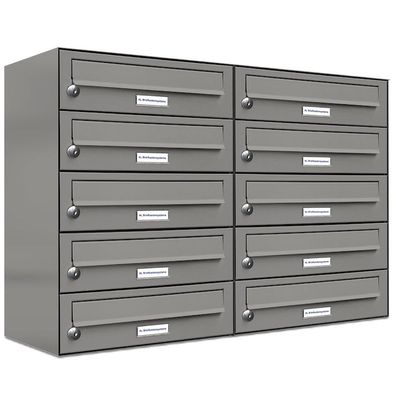 10er Premium Briefkasten Aluminiumgrau RAL 9007 für Außen Wand Postkasten 2x5