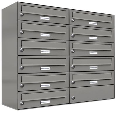 11er Premium Briefkasten Aluminiumgrau RAL 9007 für Außen Wand Postkasten 2x6