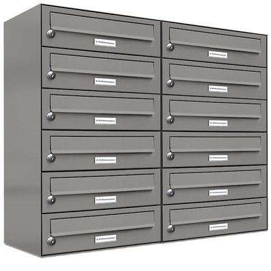 12er Premium Briefkasten Aluminiumgrau RAL Farbe 9007 für Außen Wand Postkasten