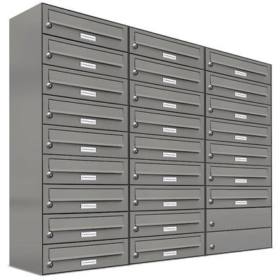 25er Premium Briefkasten Aluminiumgrau RAL 9007 für Außen Wand Postkasten 3x9
