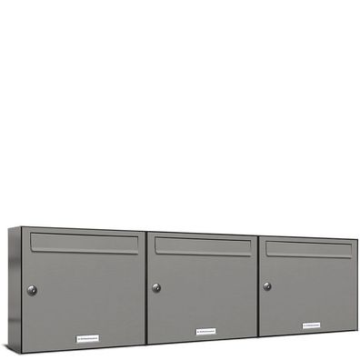 3er Premium Briefkasten Aluminiumgrau RAL 9007 für Außen Wand Postkasten 3x1