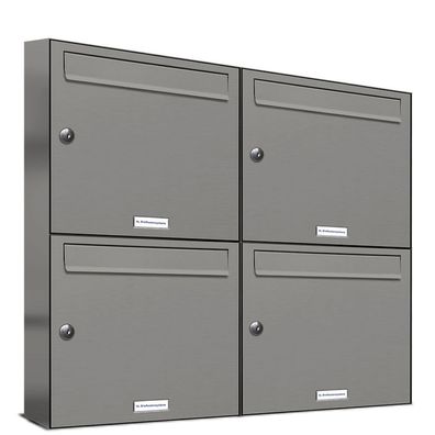 4er Premium Briefkasten Aluminiumgrau RAL 9007 für Außen Wand Postkasten 2x2 S