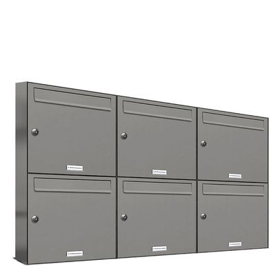 6er Premium Briefkasten Aluminiumgrau RAL 9007 für Außen Wand Postkasten 3x2