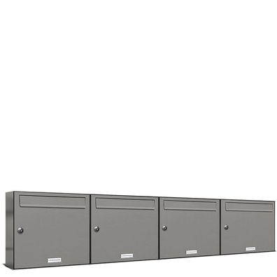 4er Premium Briefkasten Aluminiumgrau RAL 9007 für Außen Wand Postkasten 4x1