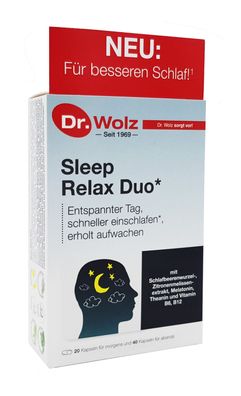 Sleep Relax Duo* 60 Kapseln Ashwagandha Melatonin Theanin B6 und B12 - Dr. Wolz