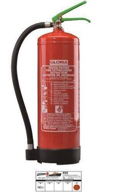 Gloria SDE6- Bioschaum Dauerdruck-Feuerlöscher mit Wandhalterung; einsetzbar an