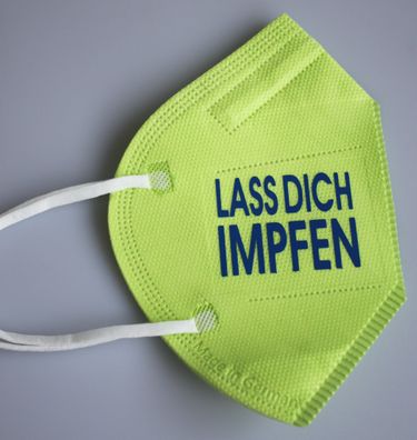1 FFP2 Maske in Gelb Deutsche Herstellung mit Print - LASS DICH IMPFEN - 15249