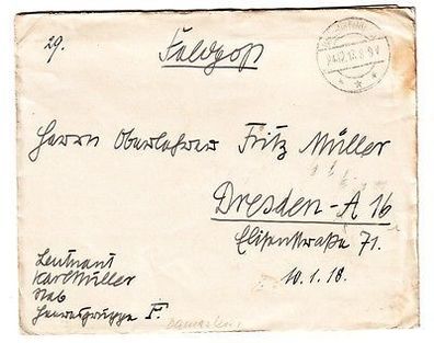 66182 Feldpostbrief Türkei Damaskus Stab Heeresgruppe F 1917