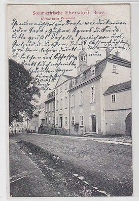 65837 Ak Sommerfrische Ebersdorf, Reuss. Kirche beim Pensionat 1907
