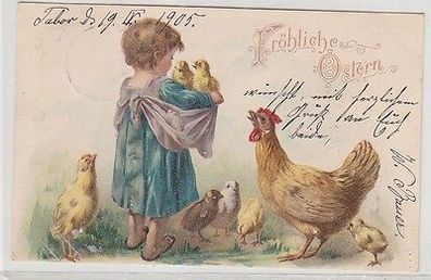 65246 Ak Fröhliche Ostern: Kleinkind mit Henne und Küken 1905