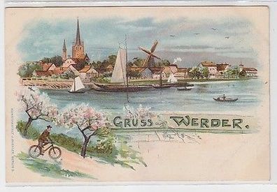 66641 Ak Lithographie Gruss aus Werder Totalansicht mit Windmühle um 1900