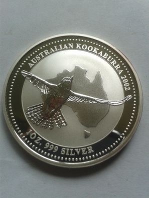 1$ 2002 1 Unze 31,1g 999er Silber Australien Kookaburra 1 Dollar 2002 Kookaburra RAR