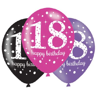 6 Latexballons Pink Celebration 18 Jahre 27,5 cm