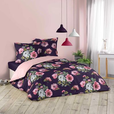 3tlg. Wende Bettwäsche 240x220 Baumwolle Übergröße Blumen Bettdecke Bettbezug