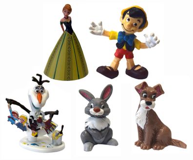 Bullyland Disney Figuren 5er-Set (Pinocchio, Klopfer, Strolch, Anna, Olaf) Pixar
