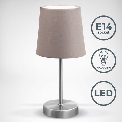 LED Tischleuchte Stoff Dekolampe Nachttisch-Leuchte Wohnzimmerlampen E14 taupe