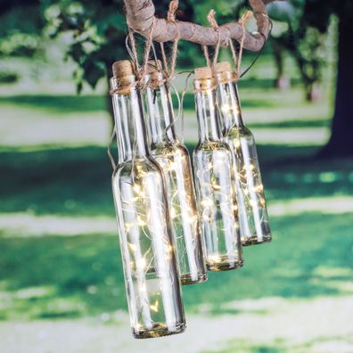 LED Solar Flaschen Lichterkette mit 4 beleuchteten Flaschen - Garten Dekoration Deko