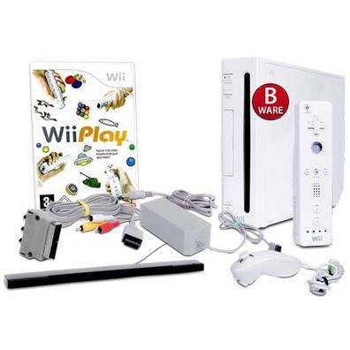 Wii Konsole in Weiss (B-Ware) #20 + alle Kabel + Nunchuk + Fernbedienung + Spiel ...