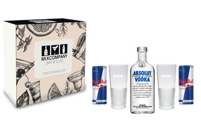 Absolut Vodka Red Bull Geschenk Set - Absolut Vodka (40% Vol) 0,7l 700ml + 2 Ab