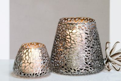 Casablanca Windlicht, "Purley", Metall, silberfarben, , H. 20 cm, D. 20 cm 54957