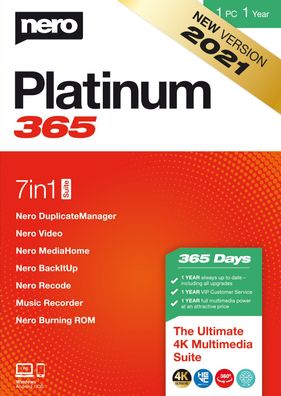 Nero Platinum 365 - Version 2021 - Jahreslizenz - Brennprogramm - Burning Rom