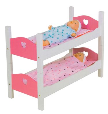 Holz Puppenbett Etagenbett Puppen Stapelbett weiß pink mit Kissen Deckchen
