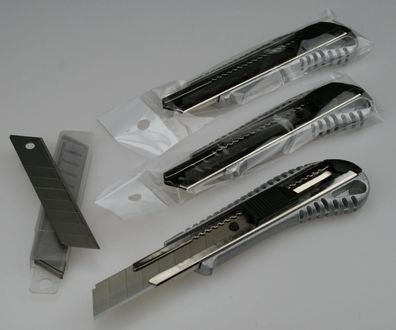3 Alu Cuttermesser + 10 Abbrechklingen 18mm Profi Teppichmesser Cutterklingen Set