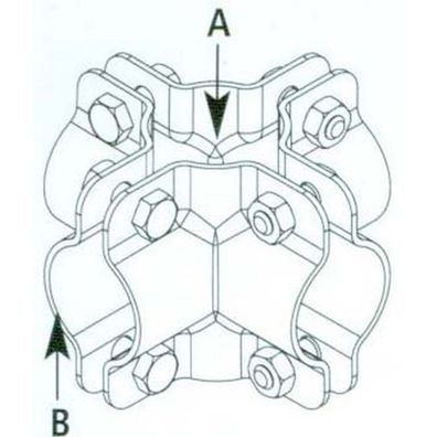 Kreuzschelle 6-fach, A 2" (60,3 mm) x B 2" (60,3 mm)