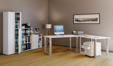 Holz Schreibtisch Computertisch „Lona 50 U Alu Silber“ · 10 Ausführungen