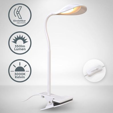 LED Klemmleuchte Leselampe Clip Bürolampe Bettlicht flexibel schwenkbar 4,5W weiß